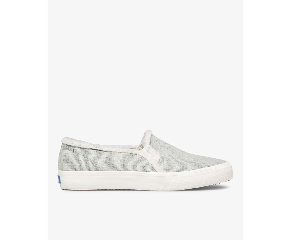 Slip Ons Keds Femme Grise - Double Decker Brushed Denim Faux Shearling - 479-MZISPT